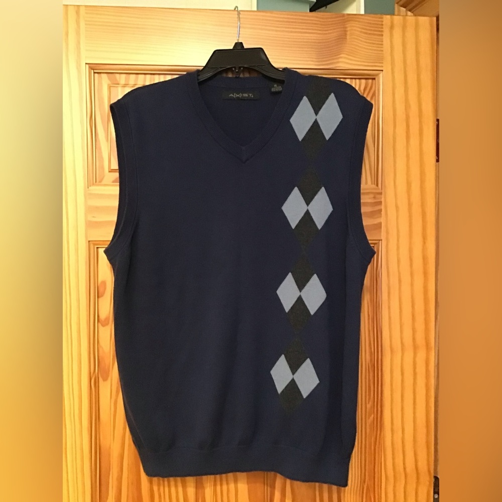 MENS AXIST ARGYLE SWEATER VEST SZ XL NAVY LT. BLUE CHARCOAL ROCKABILLY HIPSTER